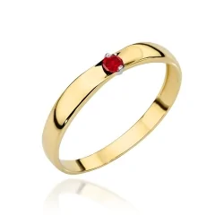 Pierścionek złoty klasyczny z kamieniem w kolorze rubinowym 