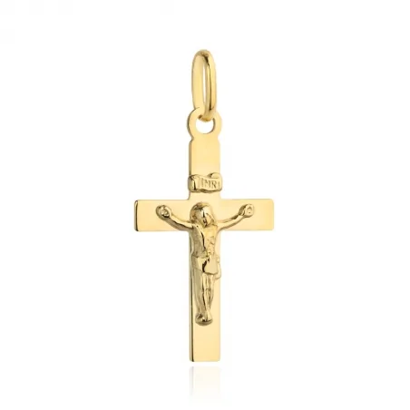 Złoty krzyżyk gładki z wizerunkiem Jezusa mały 