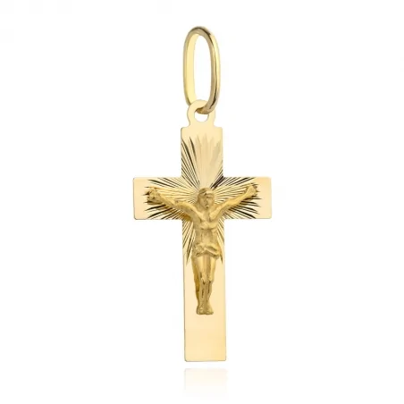 Złoty krzyżyk z Jezusem w diamentowanej oprawie 
