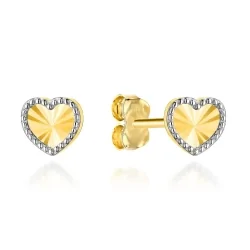 Kolczyki złote diamentowane serca w dwóch kolorach złota 