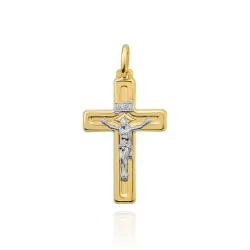 Krzyżyk złoty błyszczący z ukrzyżowanym Jezusem w białym złocie 