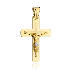 Krzyż złoty zdobiony satynowaniem z Jezusem 
