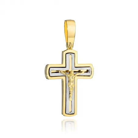 Krzyż złoty z Jezusem w dwóch kolorach złota 