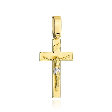 Krzyż złoty satynowy z ukrzyżowanym Jezusem 