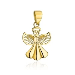 Zawieszka złota aniołek z centralnym diamentowanym serduszkiem 