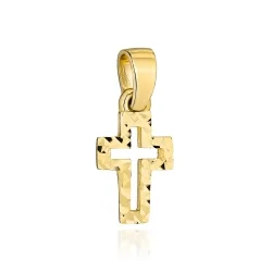 Krzyżyk złoty mały zdobiony diamentowaniem 